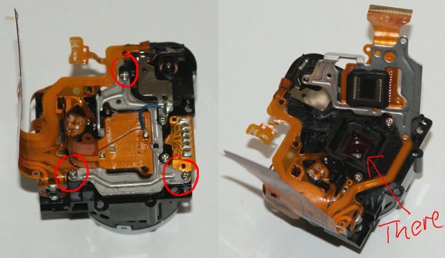 [Image of the lens block with and without
sensor flipped up]