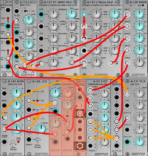 [A modular setup similar to the
microbrute, with some parts maked as unused]
